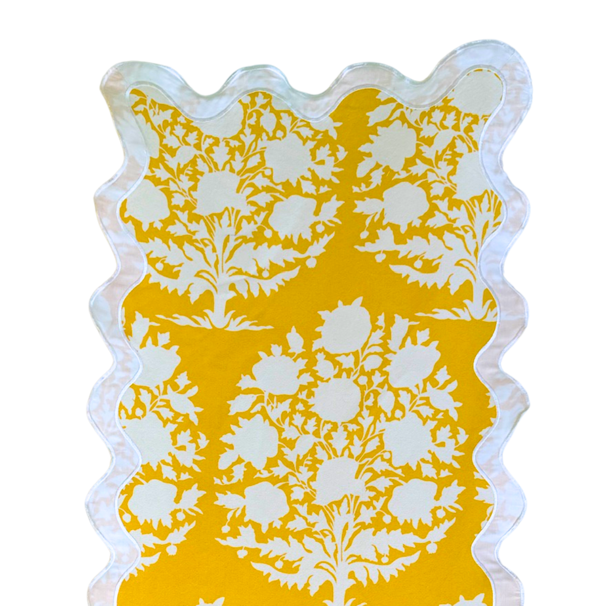 The Canary: Yellow + White Floral Table Linen - 124" x 20" Runner