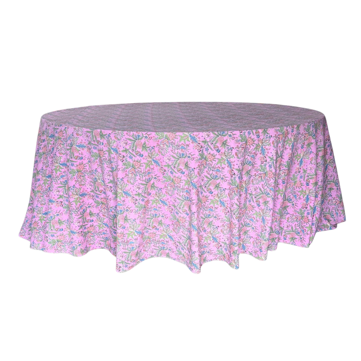 The Giselle: Pink + Green Floral Table Linen - 134" Round