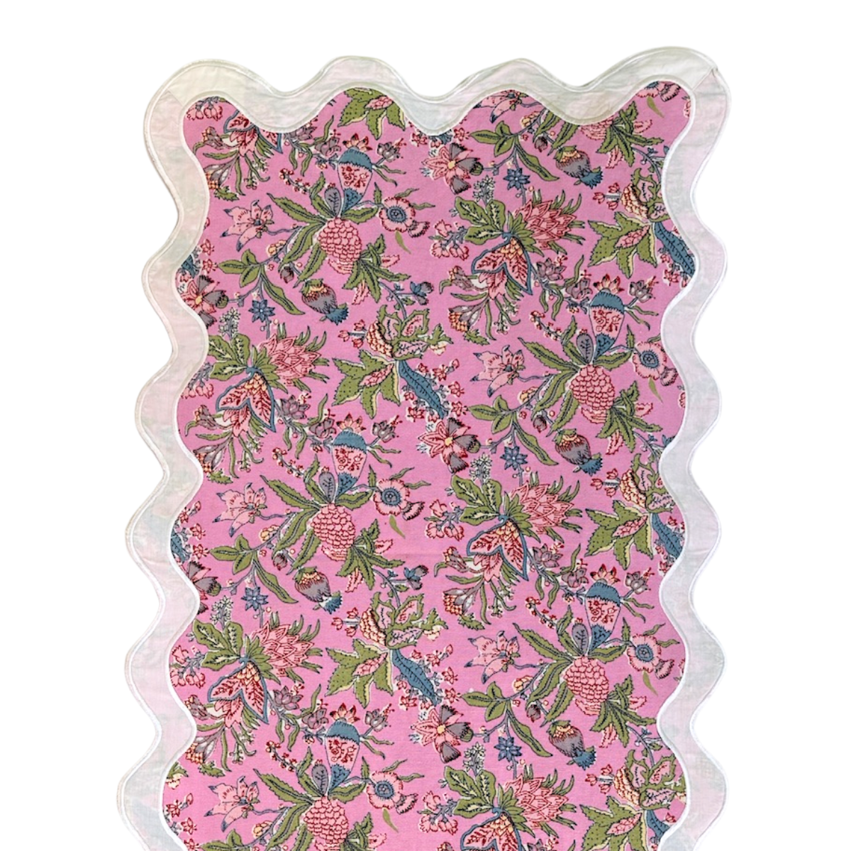 The Giselle: Pink + Green Floral Table Linen - 124" x 20" Runner