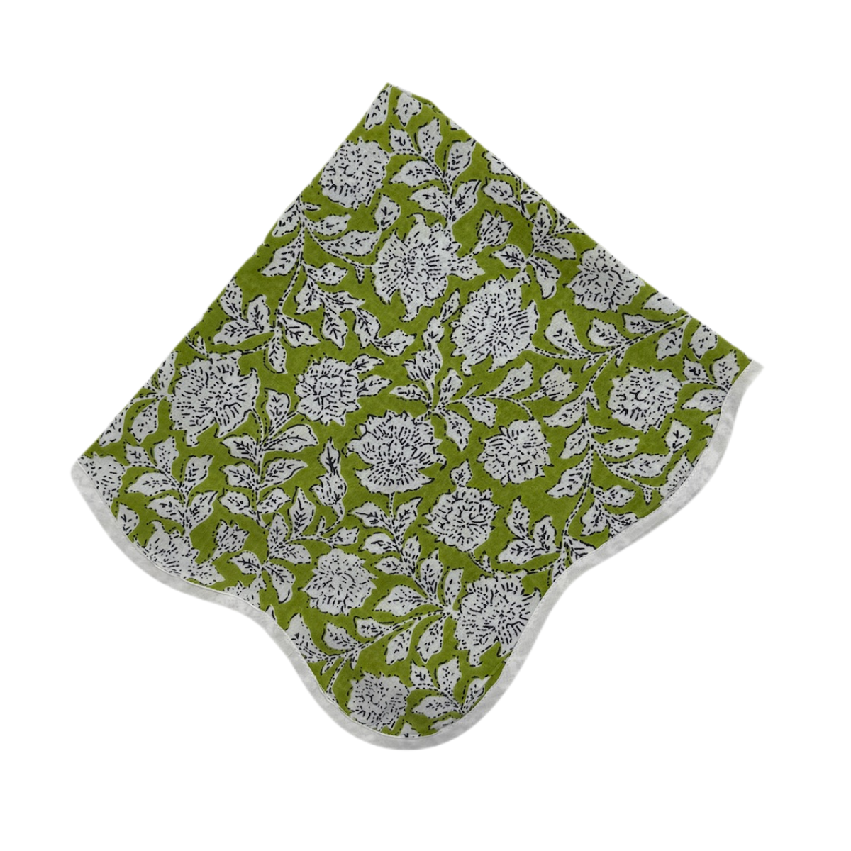 The Annabelle: Basil Green + White Floral Table Linen - 18 x 18" Napkin 4-Pack