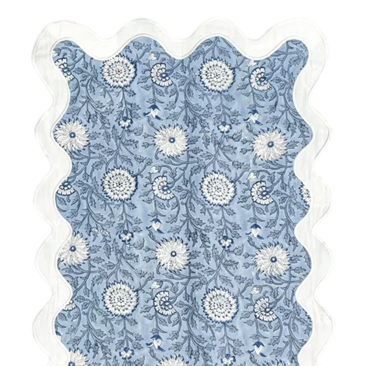 The Haddie: Glacier Blue + White Floral Table Linen - 124" x 20" Runner