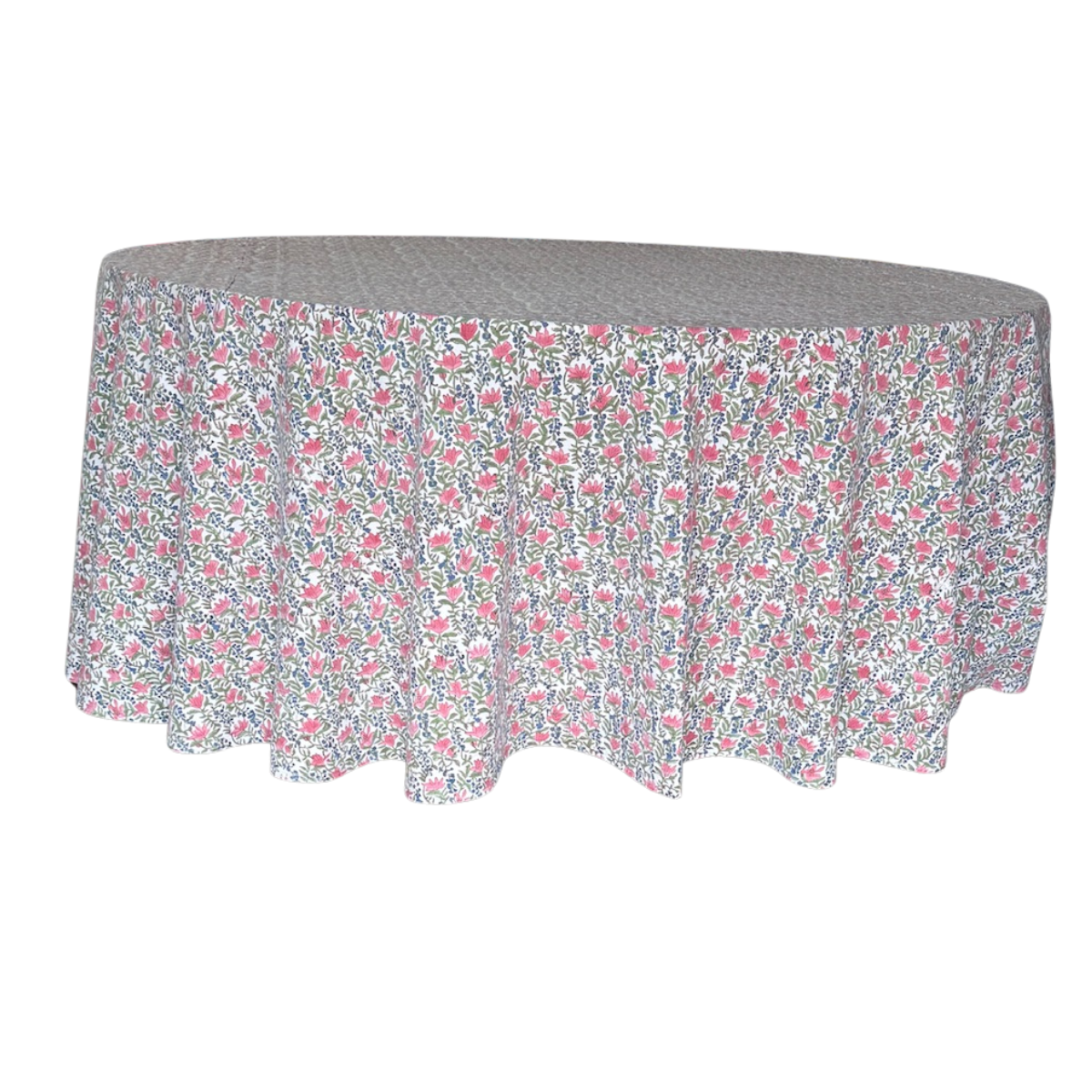 The Ivy: Punch Pink + Blue Floral Table Linen - 134" Round