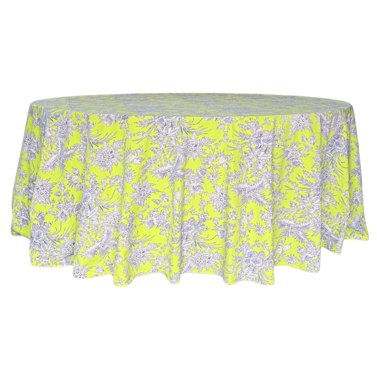 The Linus: Chartreuse Green + White Floral Table Linen - 134" Round