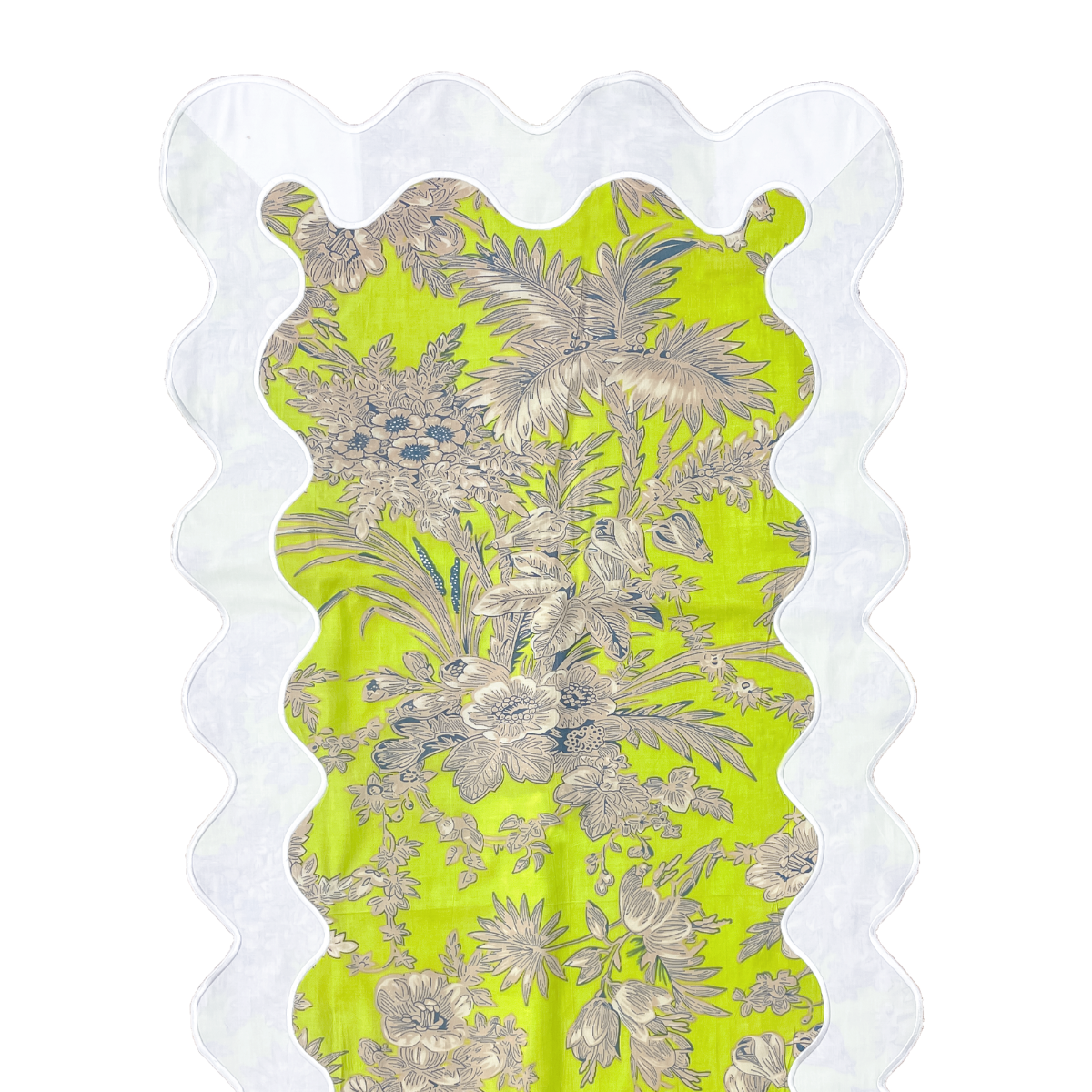 The Linus: Chartreuse Green + White Floral Table Linen - 124" x 20" Runner