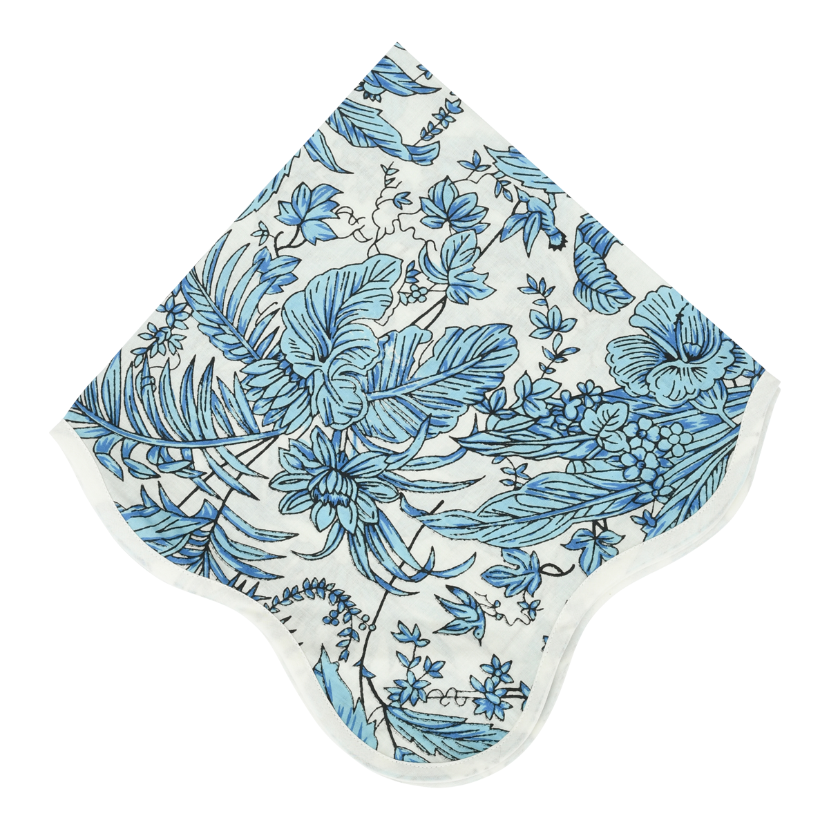 The Persephone: Cerulean Blue + White Floral Scalloped Napkin 4-Pack