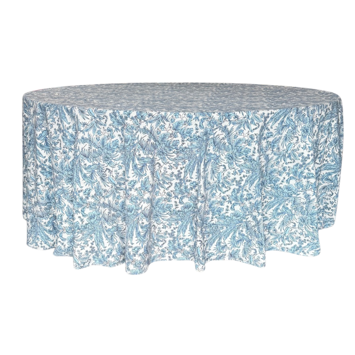 The Persephone: Cerulean Blue + White Floral Round Table Linen