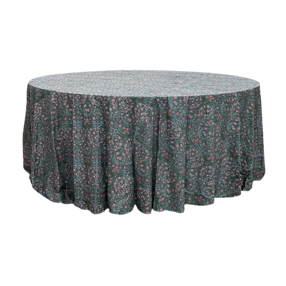 The Abigail: Emerald Green + Pink Floral Linen - 134" Round