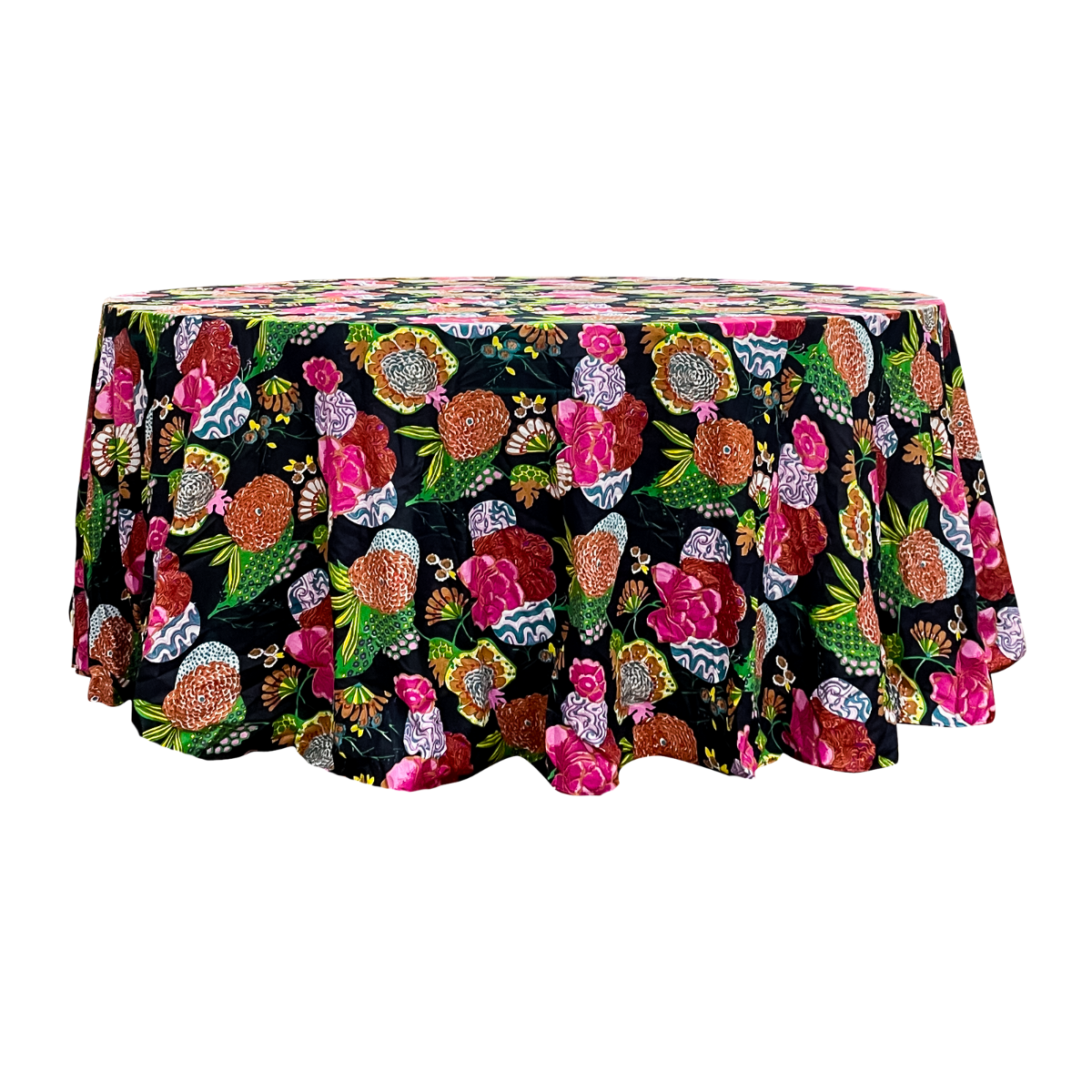 The Wednesday Black and Pink Floral Round Table Linen
