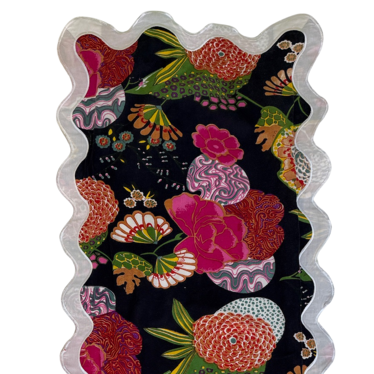 The Wednesday: Black + Pink Floral Scalloped Table Runner