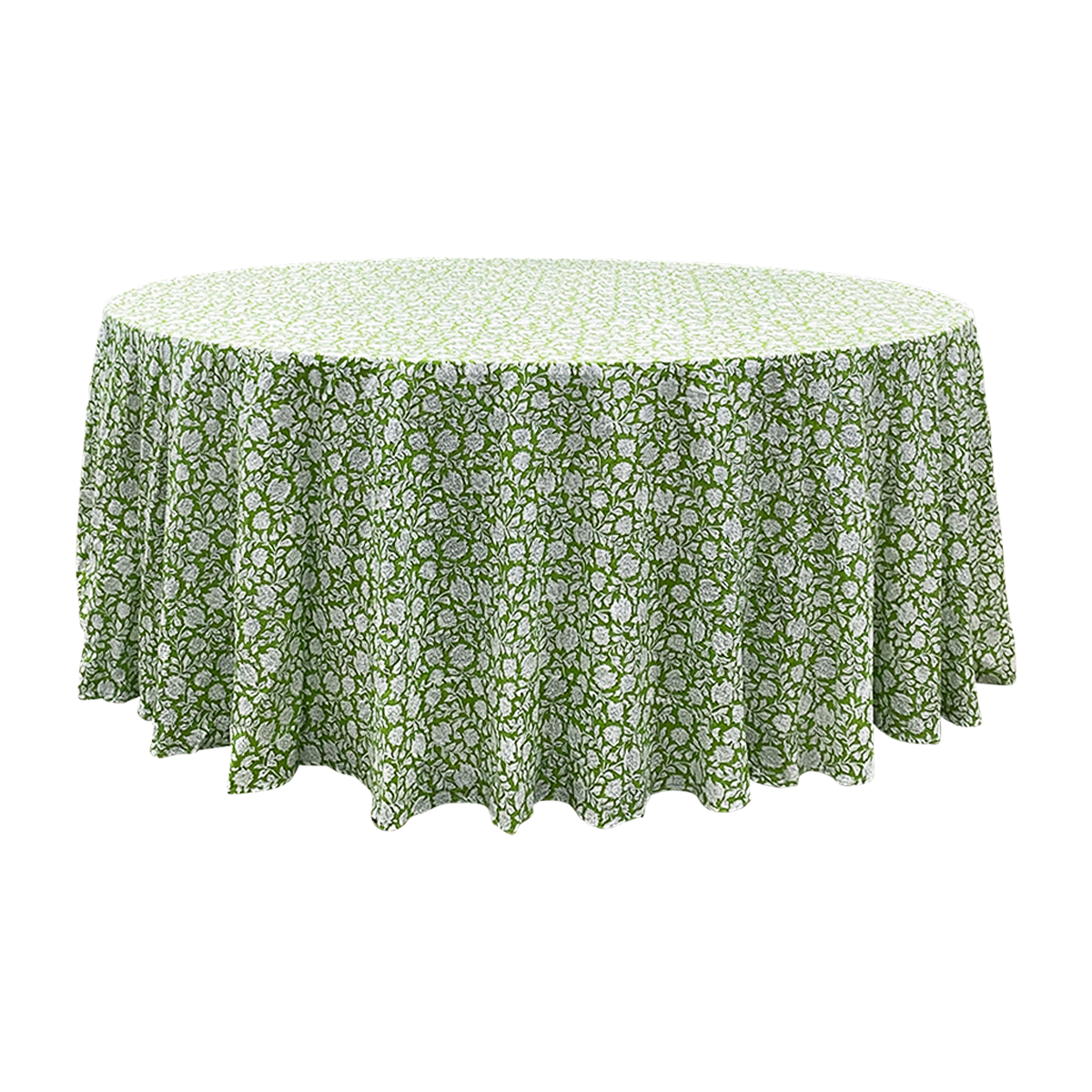 The Annabelle: Basil Green + White Floral Table Linen - 134" Round
