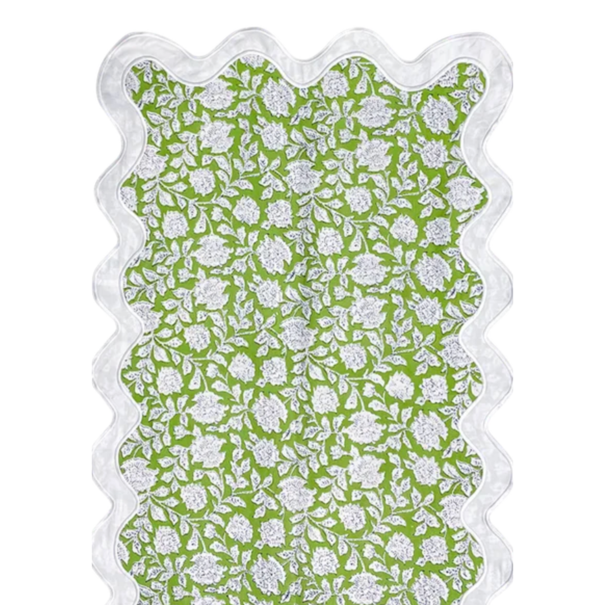 The Annabelle: Basil Green + White Floral Table Linen - 124" x 20" Runner