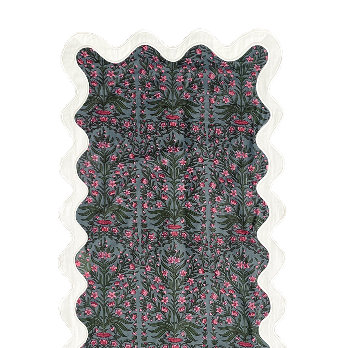 The Abigail: Emerald Green + Pink Floral Linen - 124" x 20" Runner