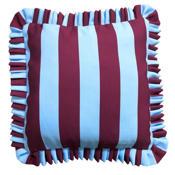 The Acai Burgundy Striped Ruffled Pillow
