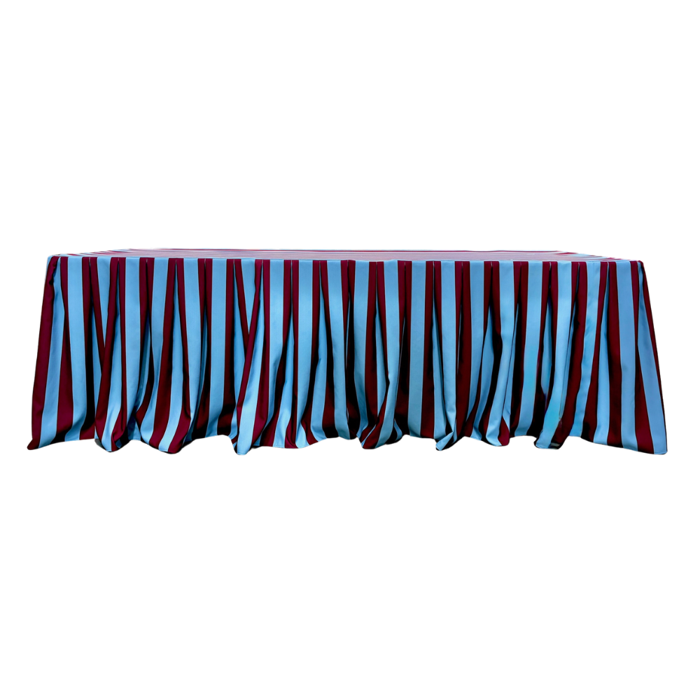 The Acai Burgundy Striped Pleated Rectangle Tablecloth