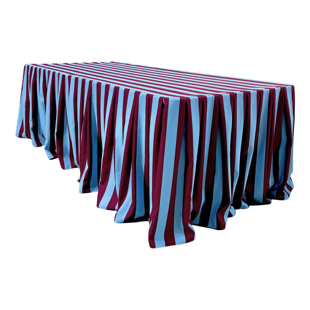 The Acai Burgundy Striped Pleated Rectangle Tablecloth