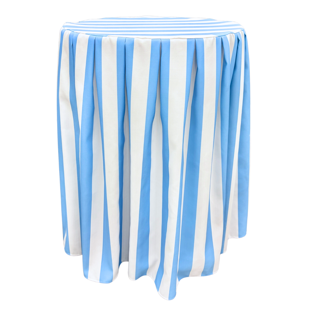The Alice Blue and White Striped Pleated Cocktail Table Linen