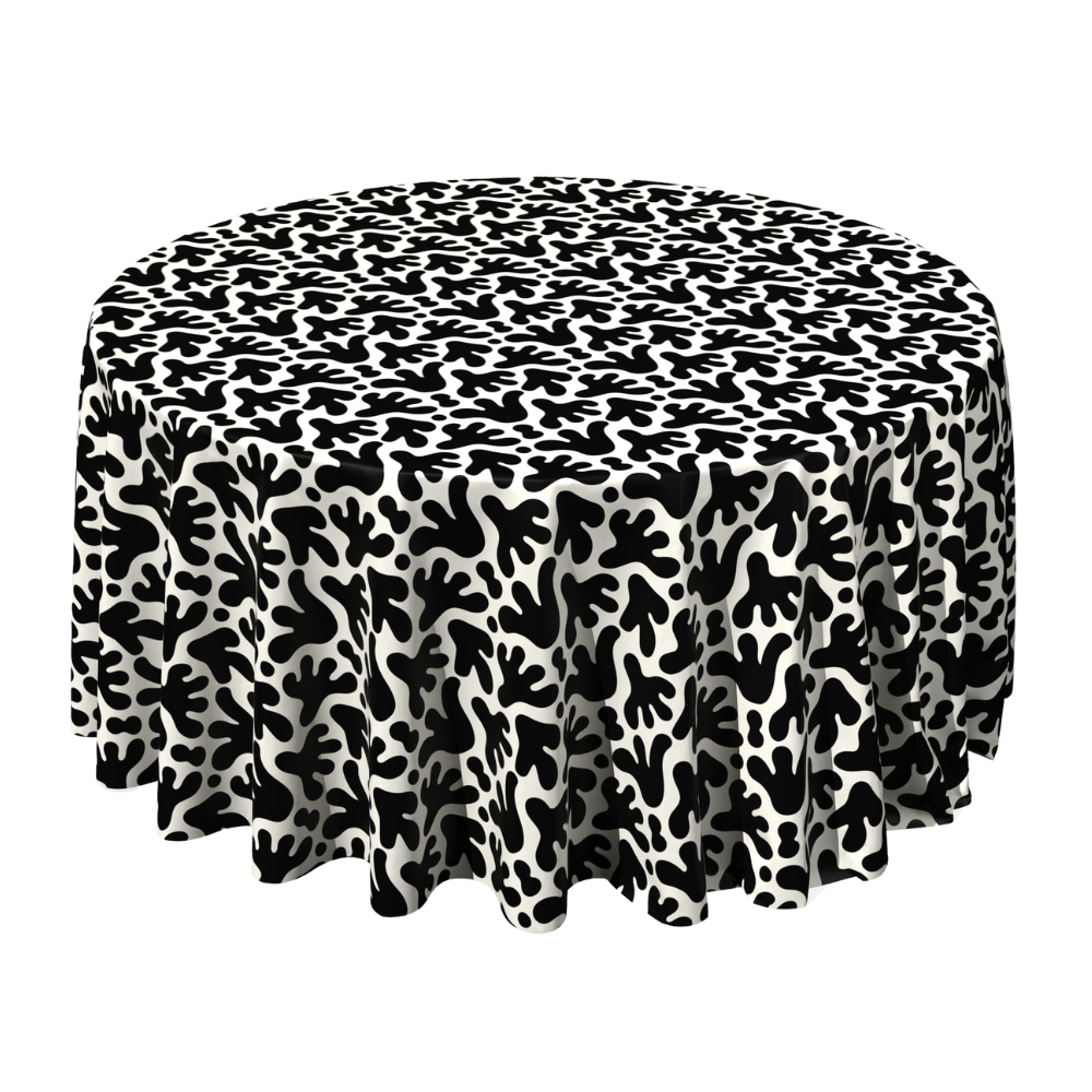 The Amaya Black and Ivory Round Table Linen