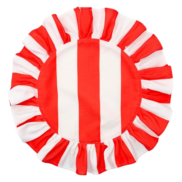The Carmine Red Striped Ruffled Placemats (Set of 4)