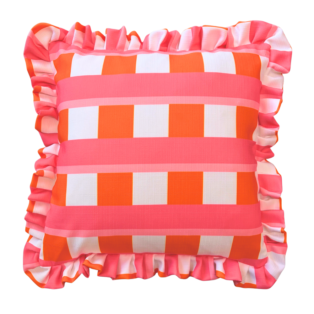 The Clementine Pink Plaid Ruffled Pillow