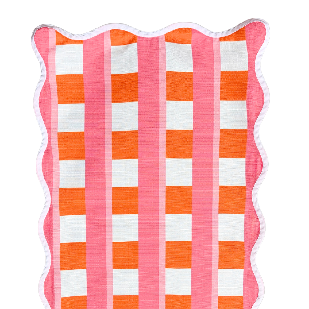 The Clementine Pink Plaid Scalloped Table Runner