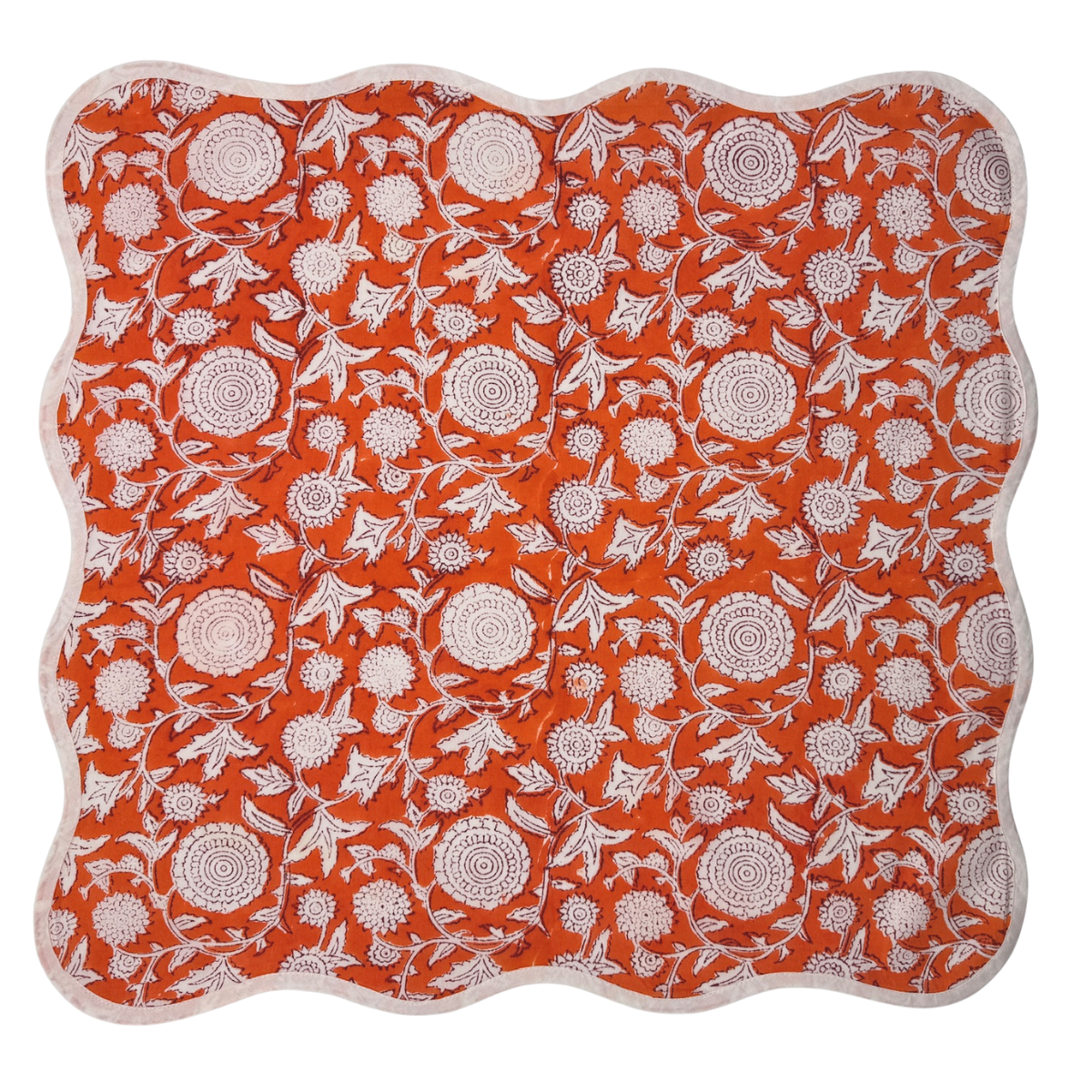 The Cora: Coral Orange + White Floral Table Linen - 18 x 18" Napkin 4-Pack