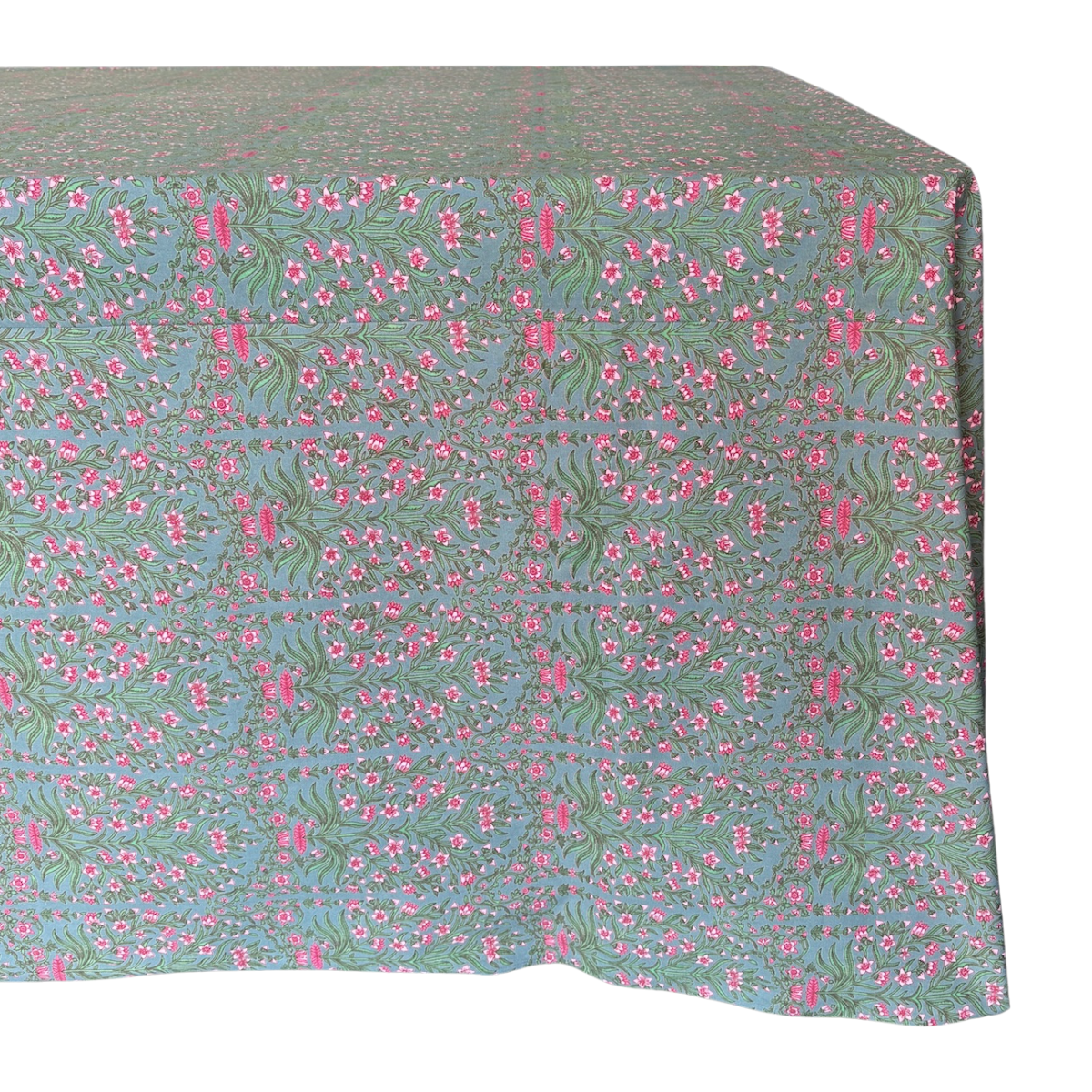 The Abigail: Emerald Green + Pink Floral Linen - 156 x 108" Rectangle