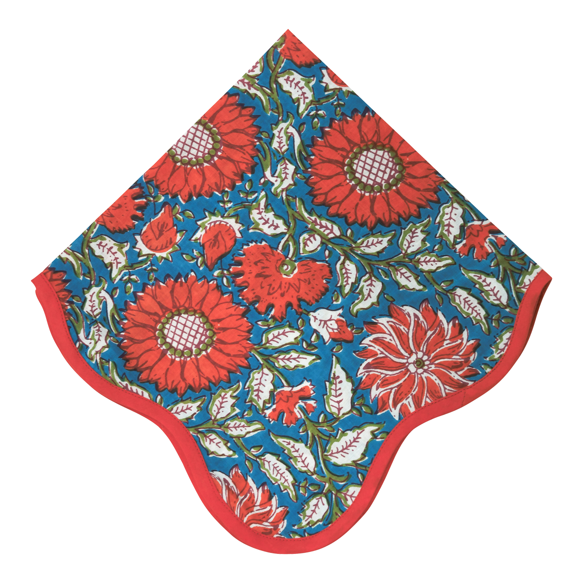 The Thea: Tart Red + Blue Floral Table Linen - 18 x 18" Napkin 4-Pack