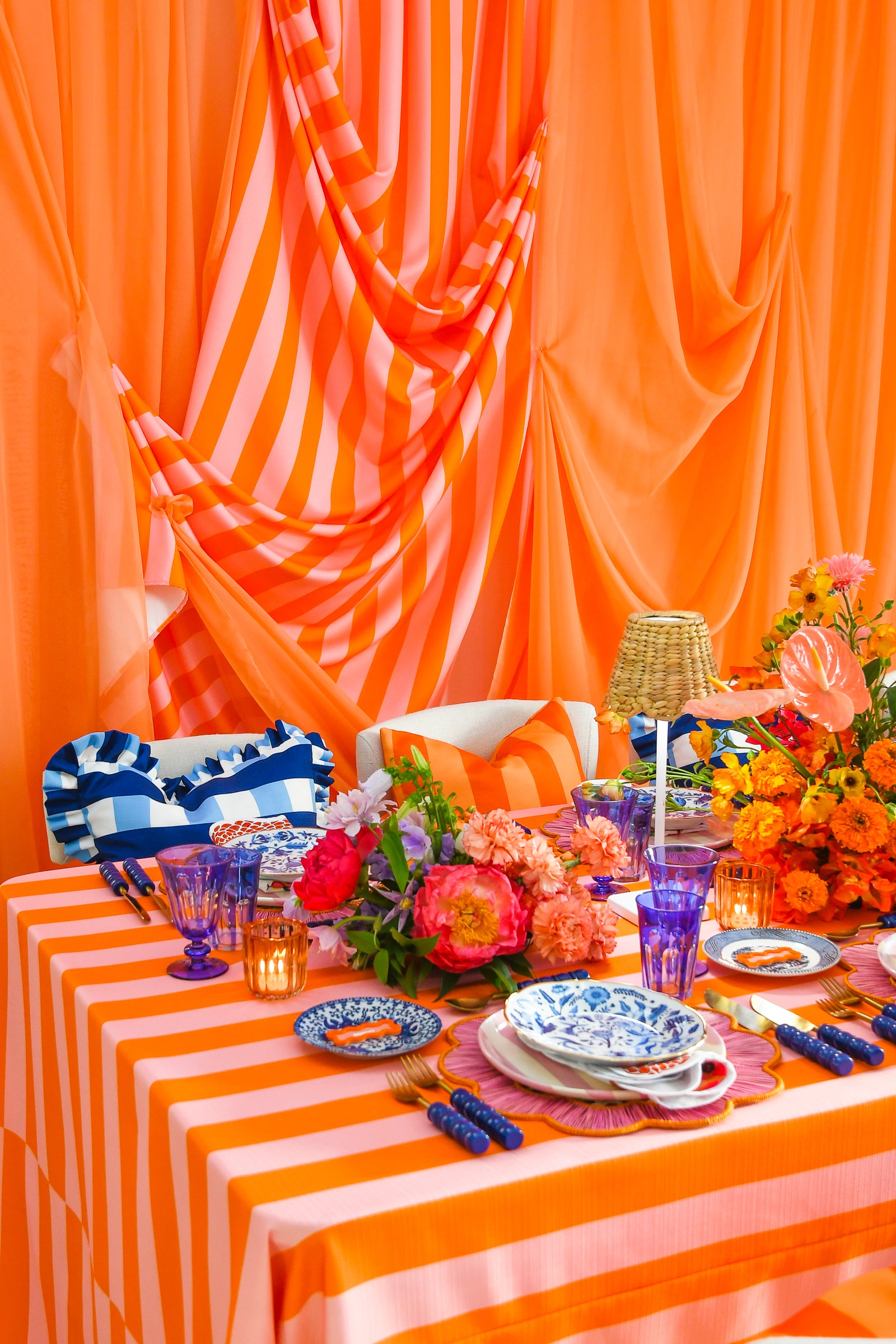 The Sorbet Pink Striped Table Linen