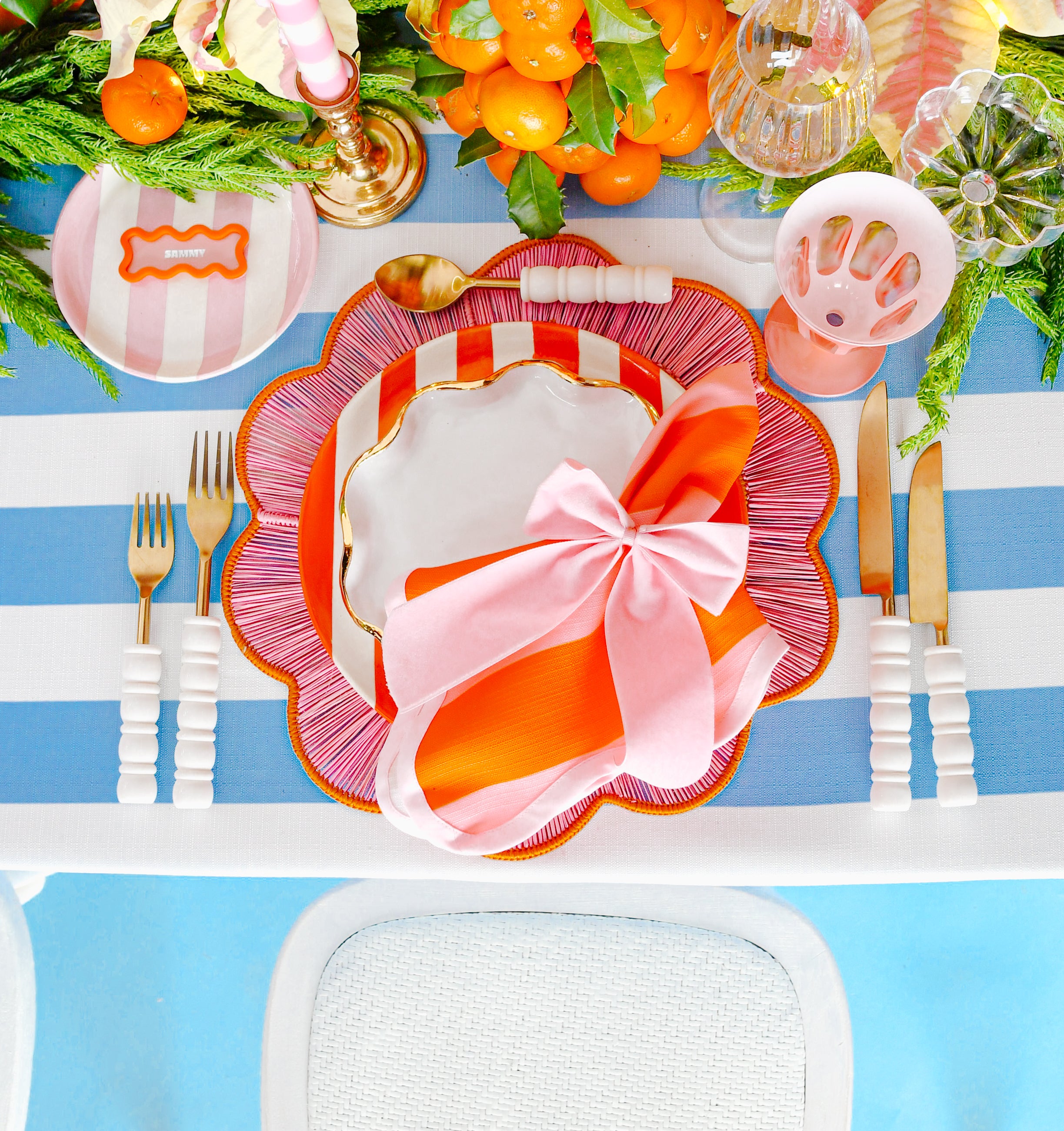The Sorbet Pink Striped Scalloped Napkins (Set of 4)