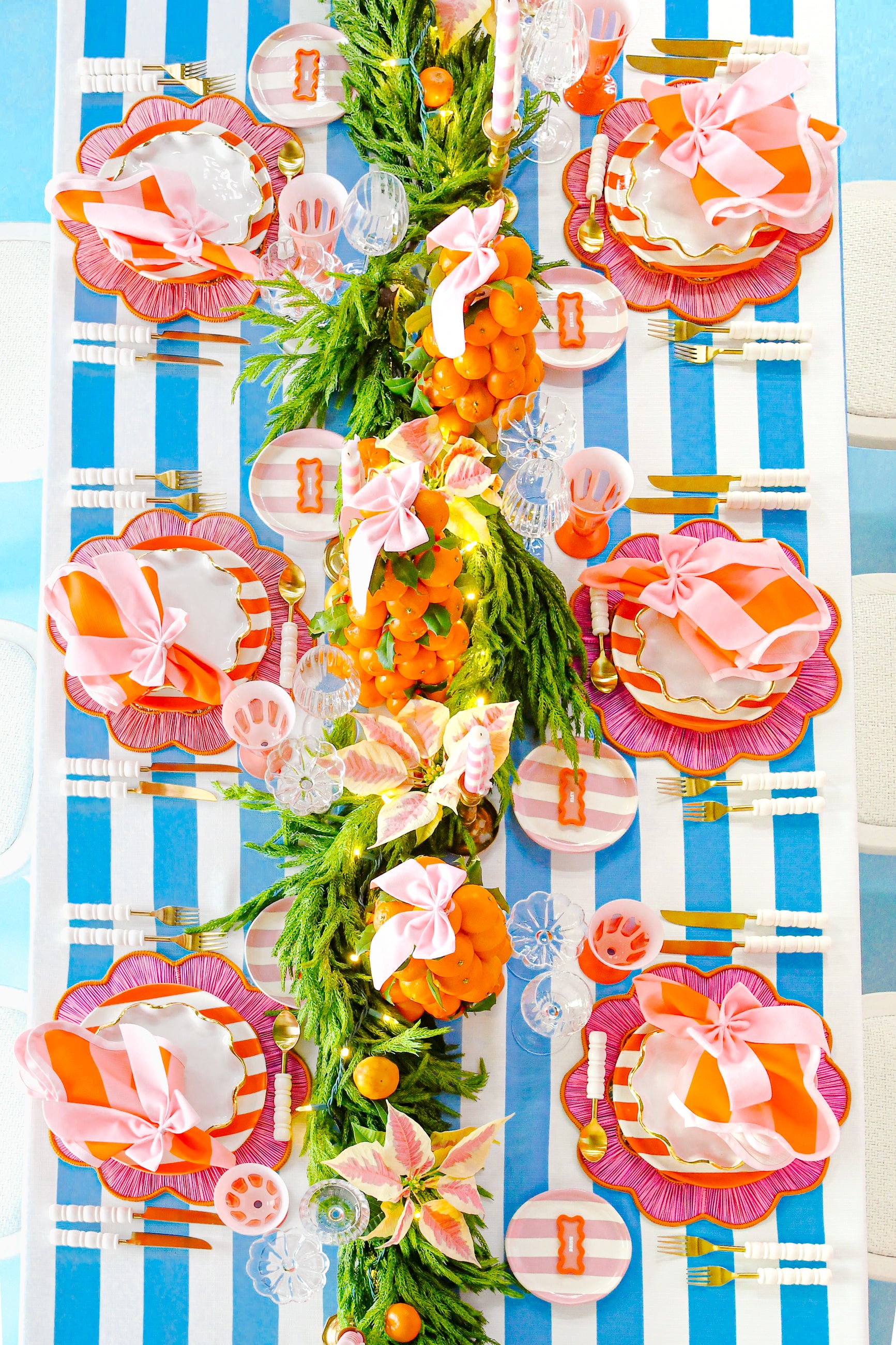The Sorbet Pink Striped Scalloped Napkins (Set of 4)