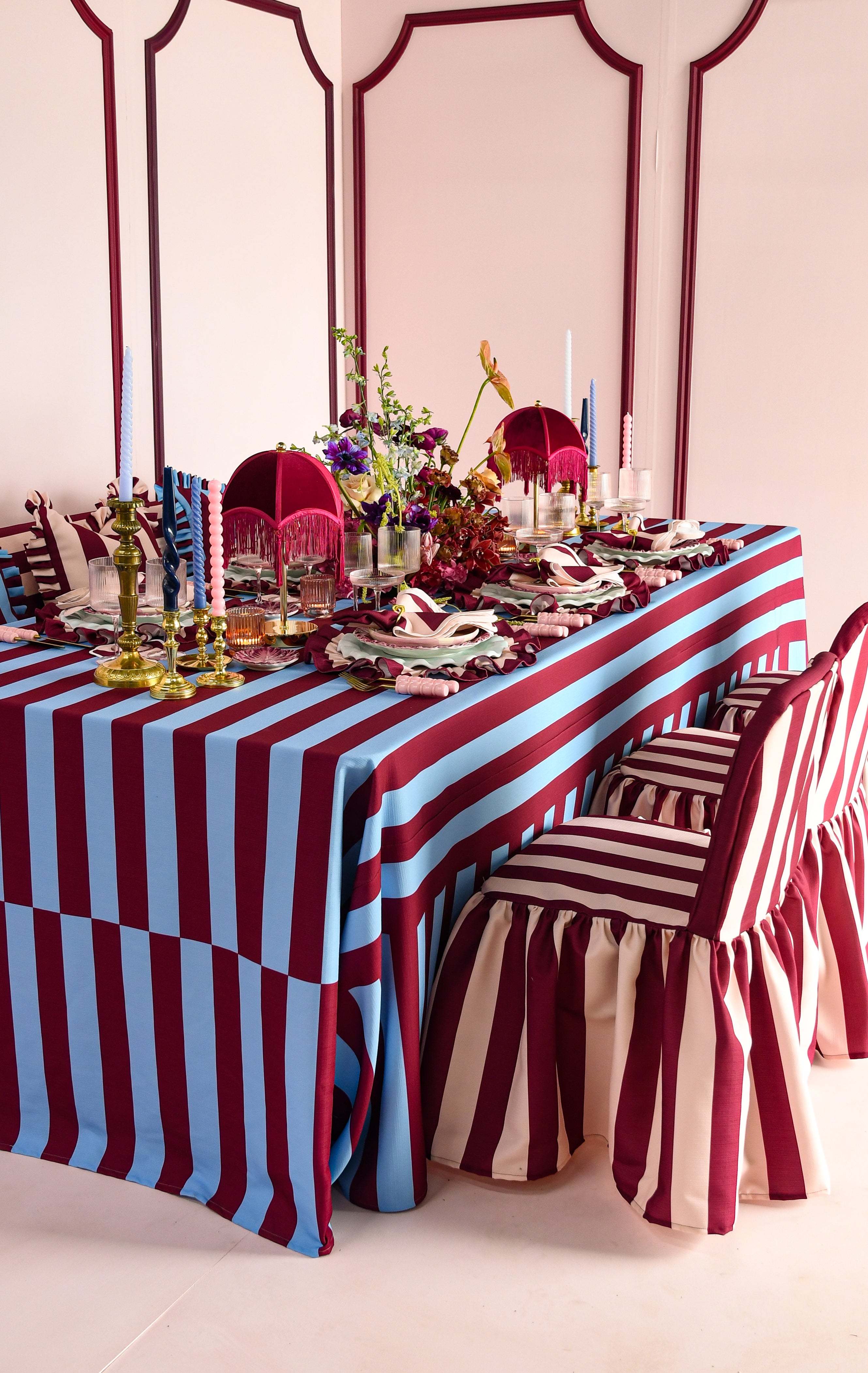 The Acai Burgundy Striped Rectangle Tablecloth