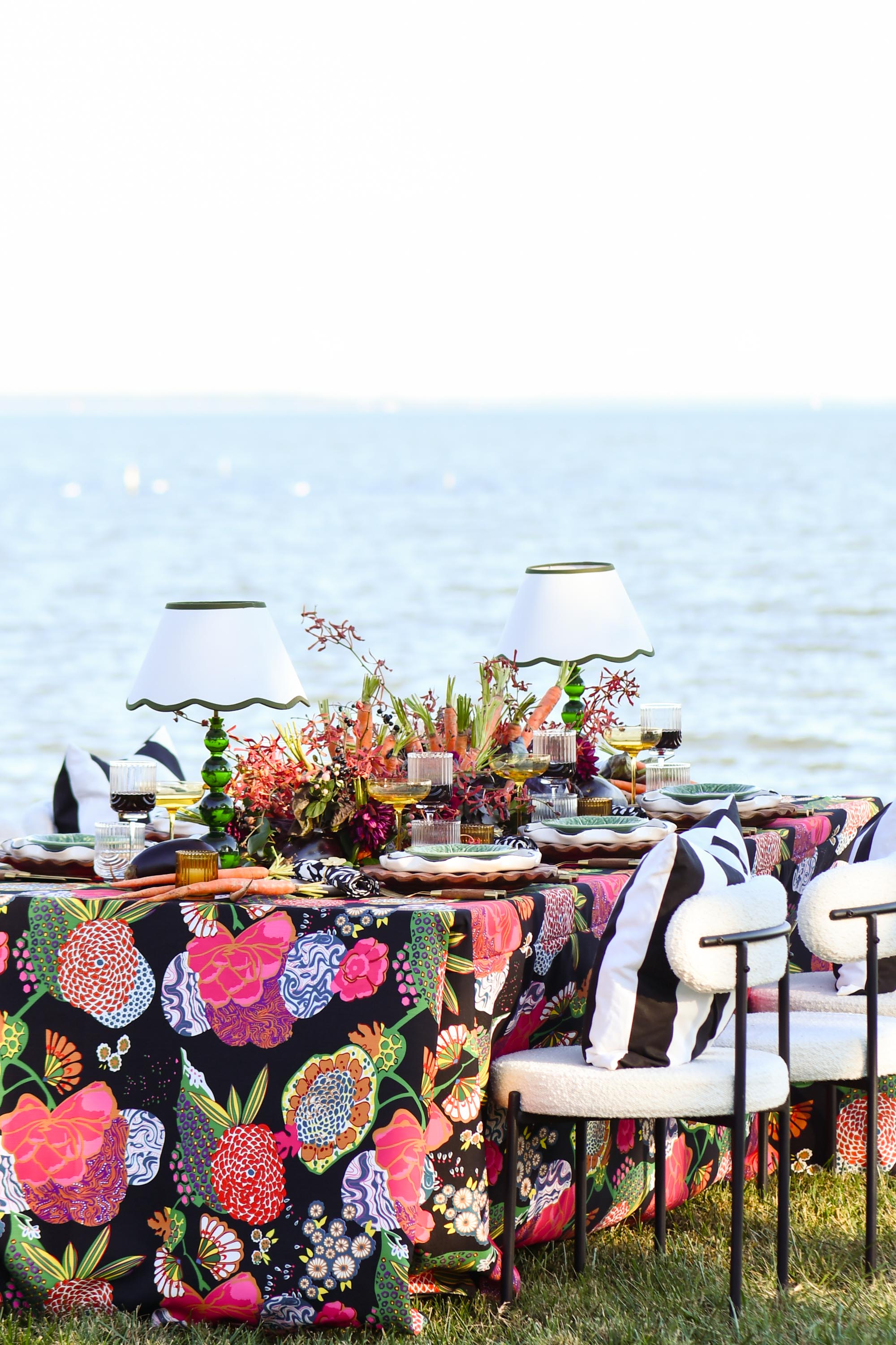The Wednesday Black and Pink Floral Round Table Linen