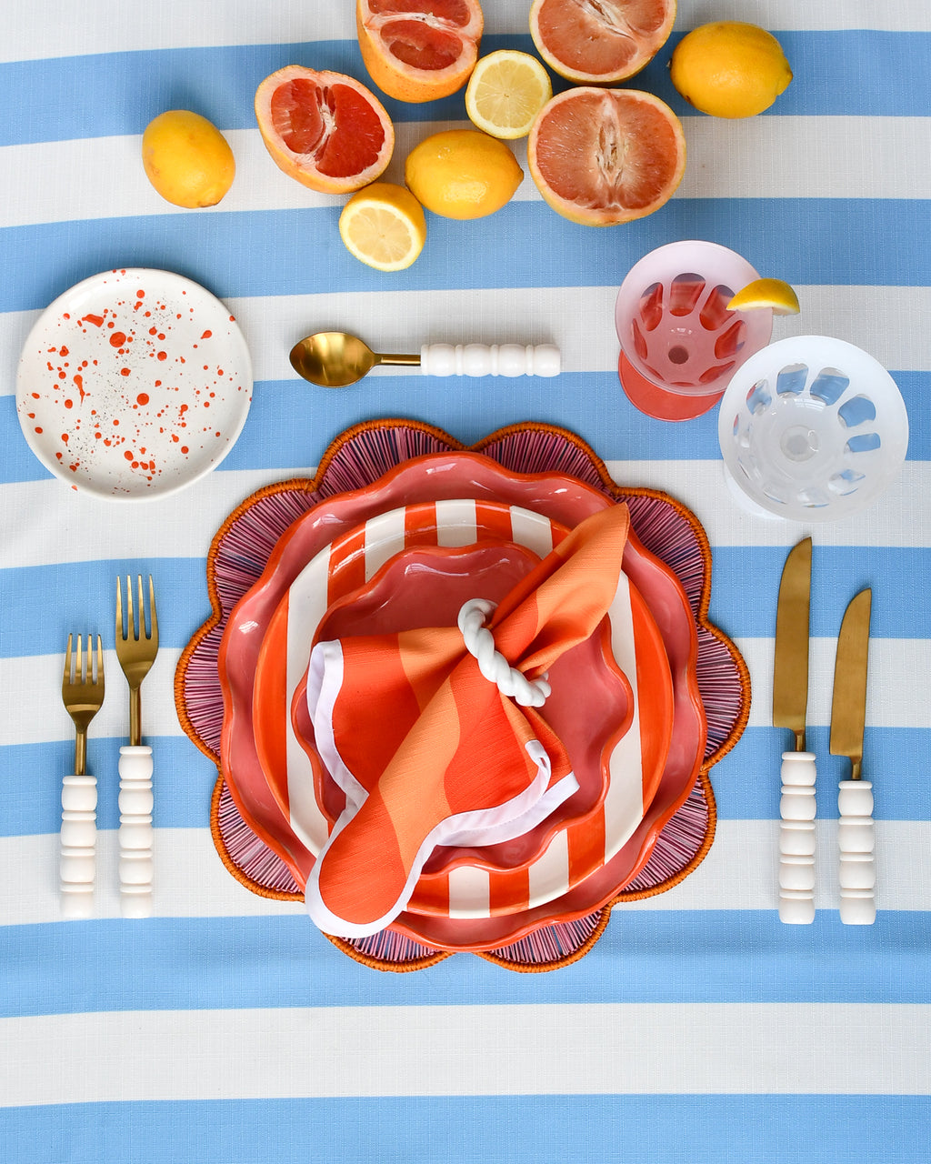 The Alice Blue Striped Round Table Linen