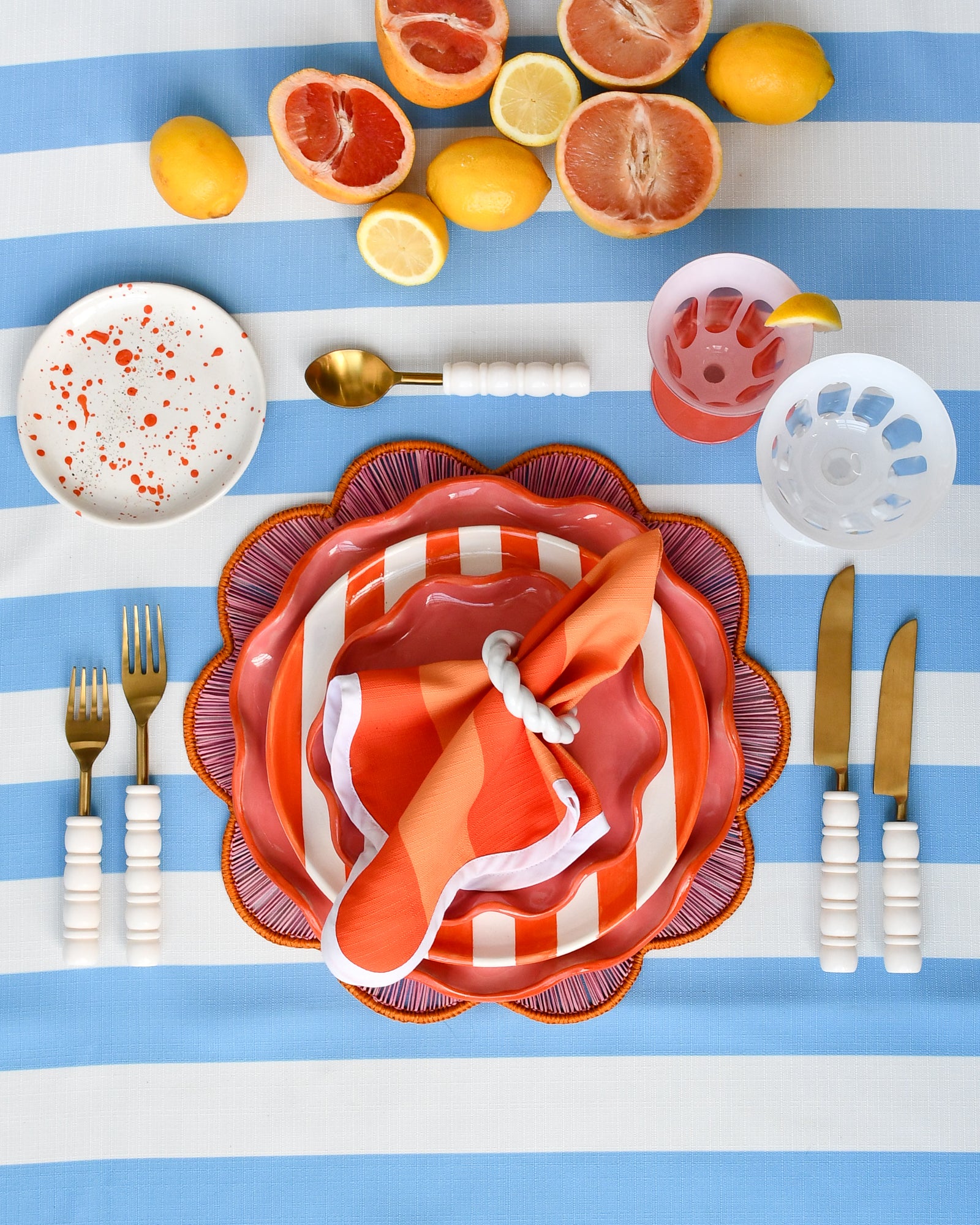 The Alice Blue Striped Round Table Linen
