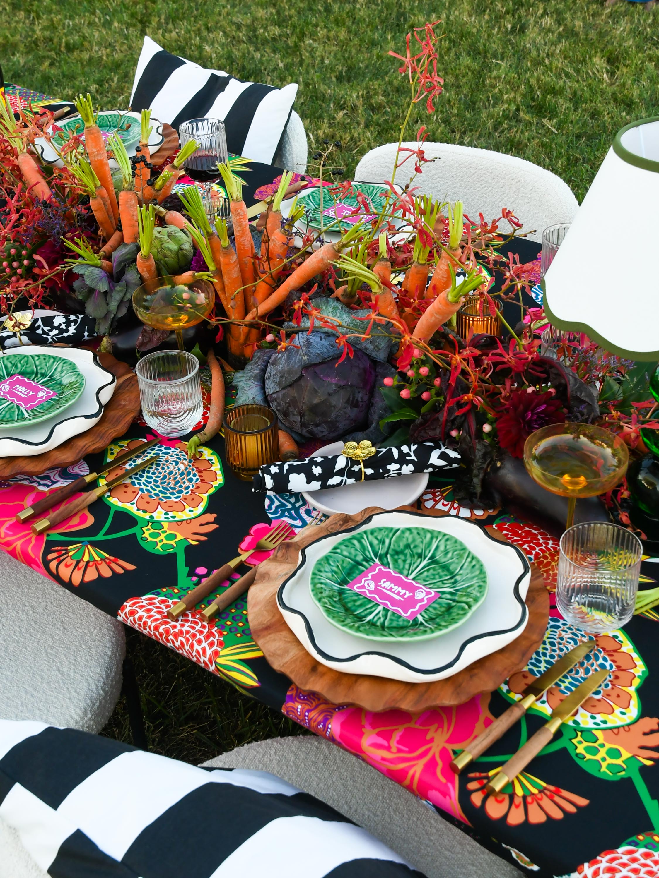The Wednesday Black and Pink Floral Round Table Linen
