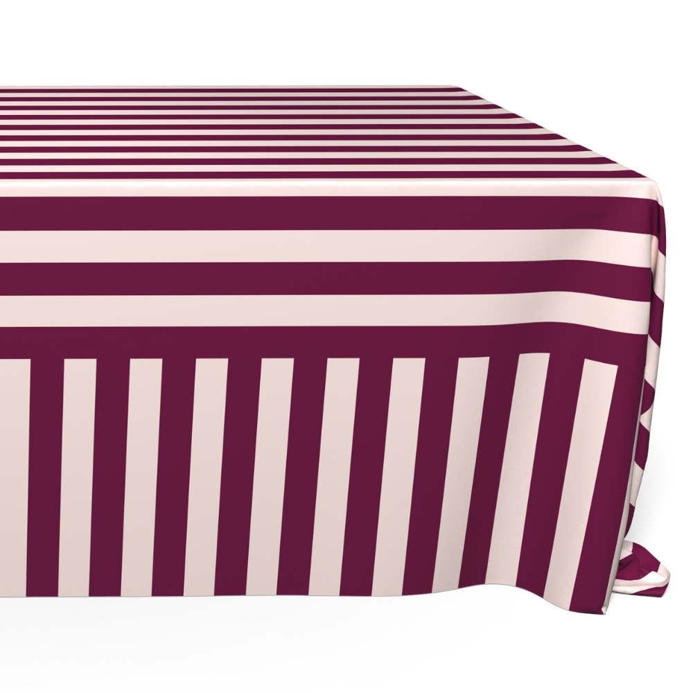 Burgundy and blush striped table linen