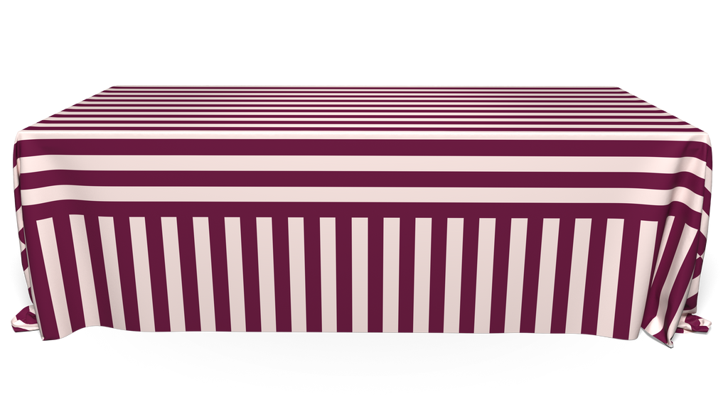 Striped tablecloth with burgundy and pink stripes