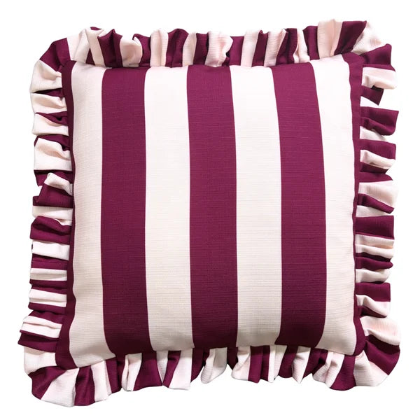 The Octavia Burgundy Striped Ruffled Pillow