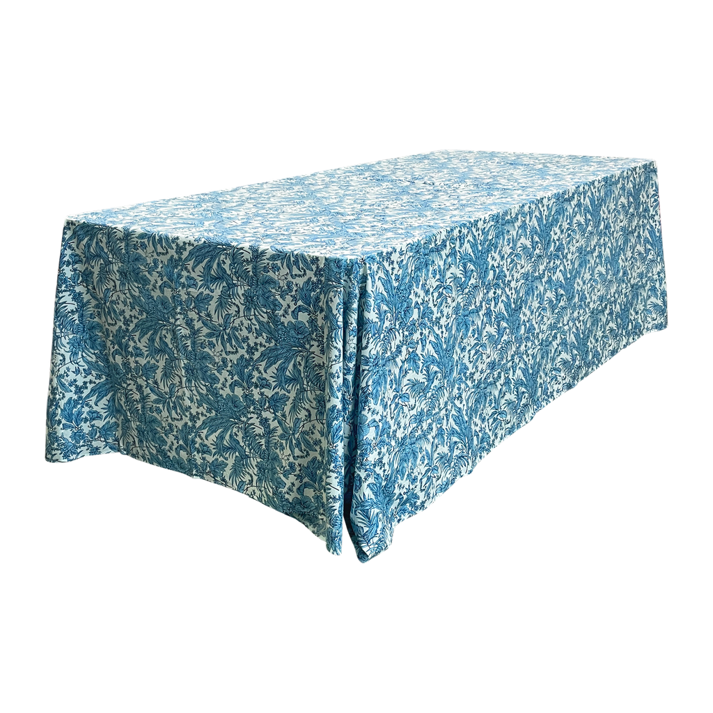 The Persephone: Cerulean Blue + White Floral Rectangle Table Linen