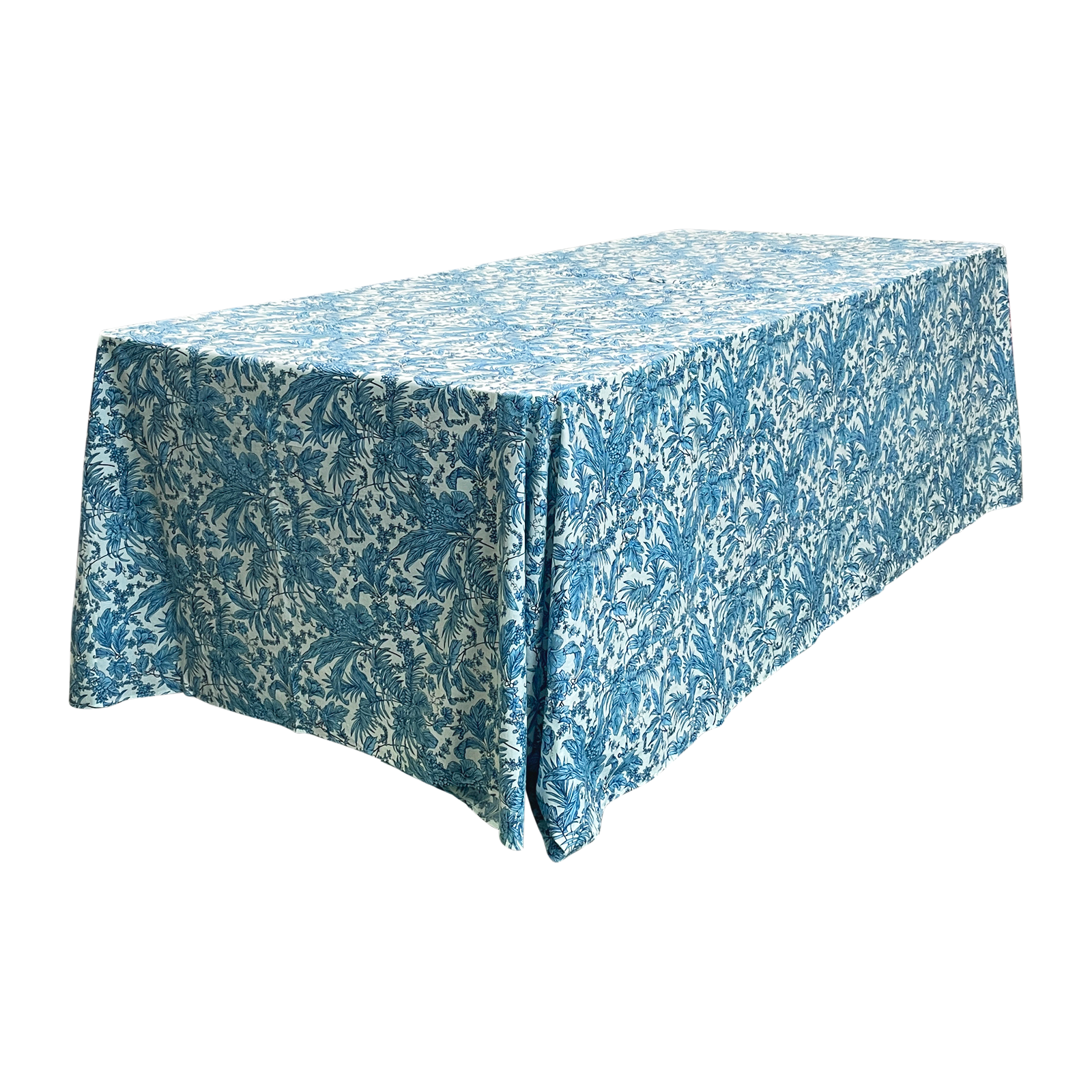 The Persephone: Cerulean Blue + White Floral Rectangle Table Linen