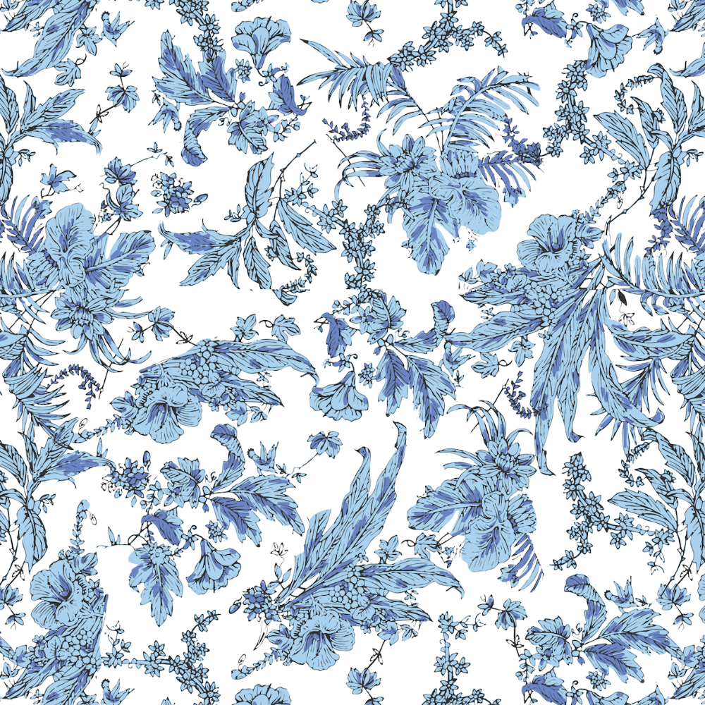 The Persephone: Cerulean Blue + White Floral Rectangle Table Linen
