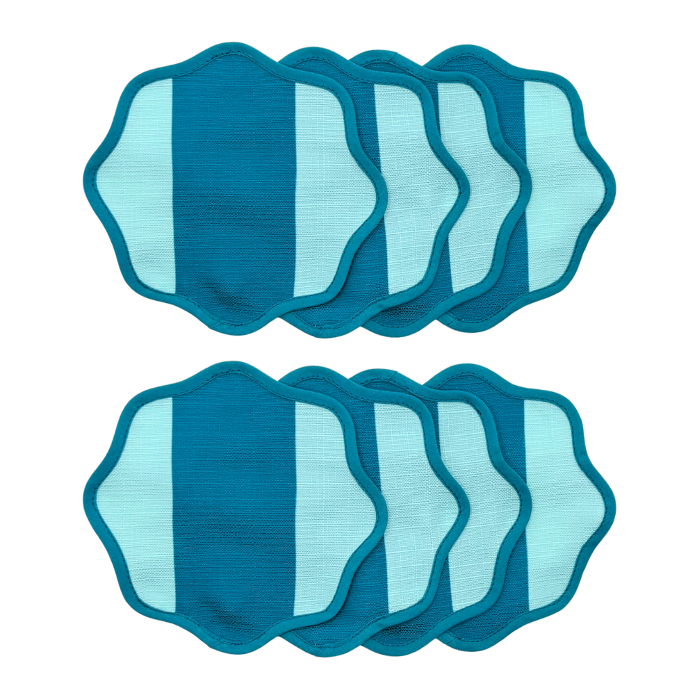 The Showgirl Striped Teal Cocktail Napkins (Set of 8)