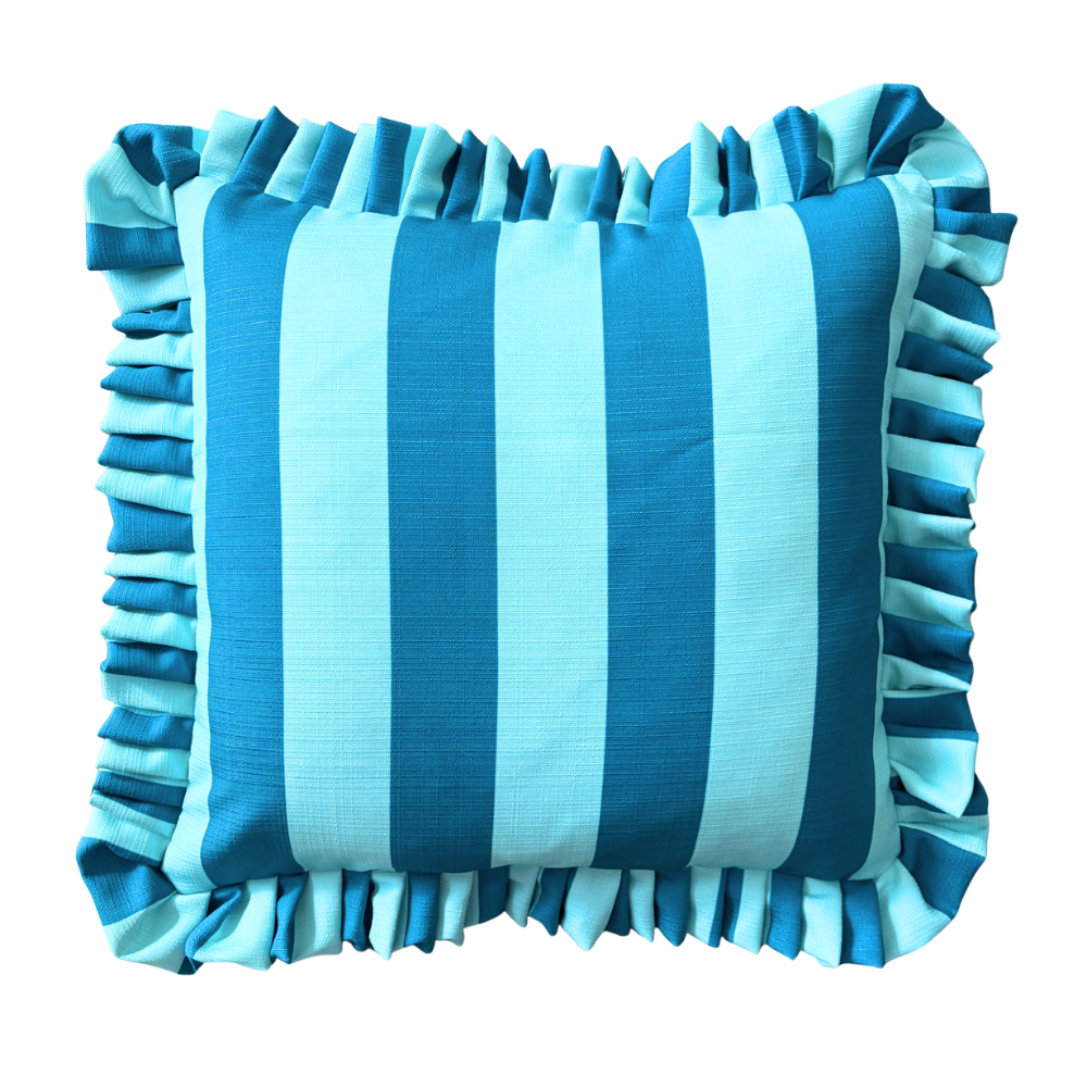 The Showgirl Striped Teal Ruffled Pillow