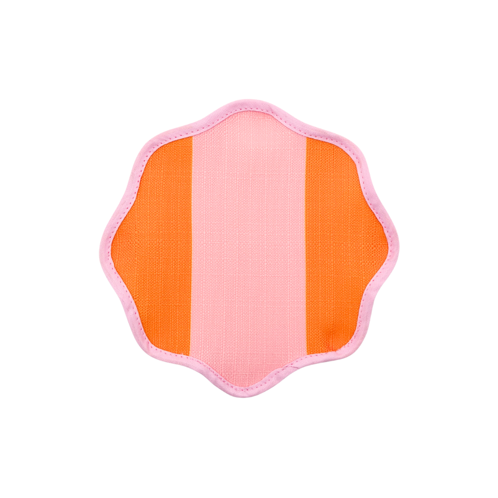 The Sorbet Pink Striped Scalloped Cocktail Napkins (Set of 8)