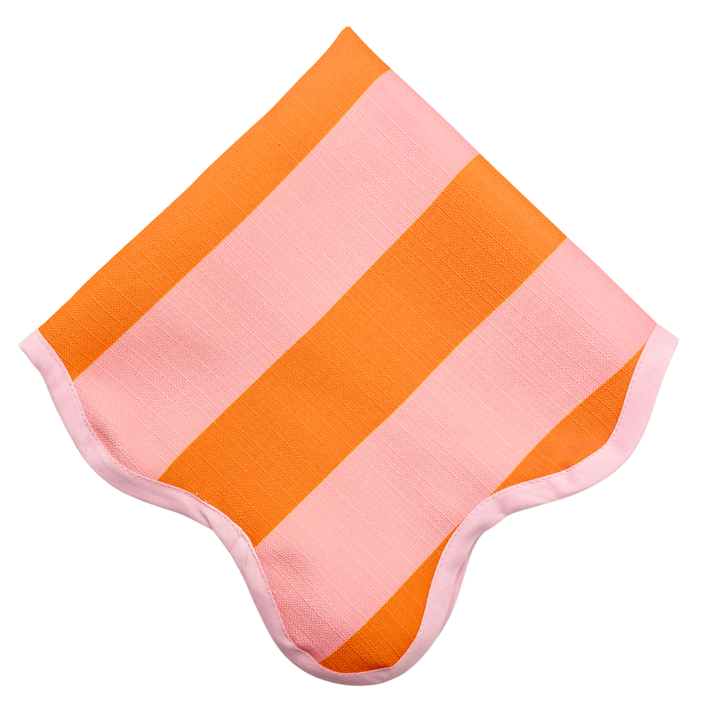 The Sorbet Pink Striped Scalloped Napkins (Set of 4)
