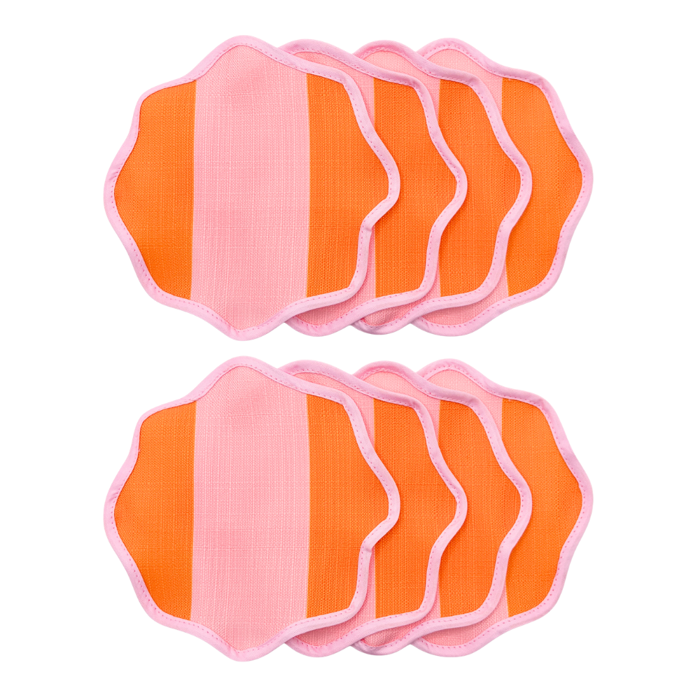The Sorbet Pink Striped Scalloped Cocktail Napkins (Set of 8)