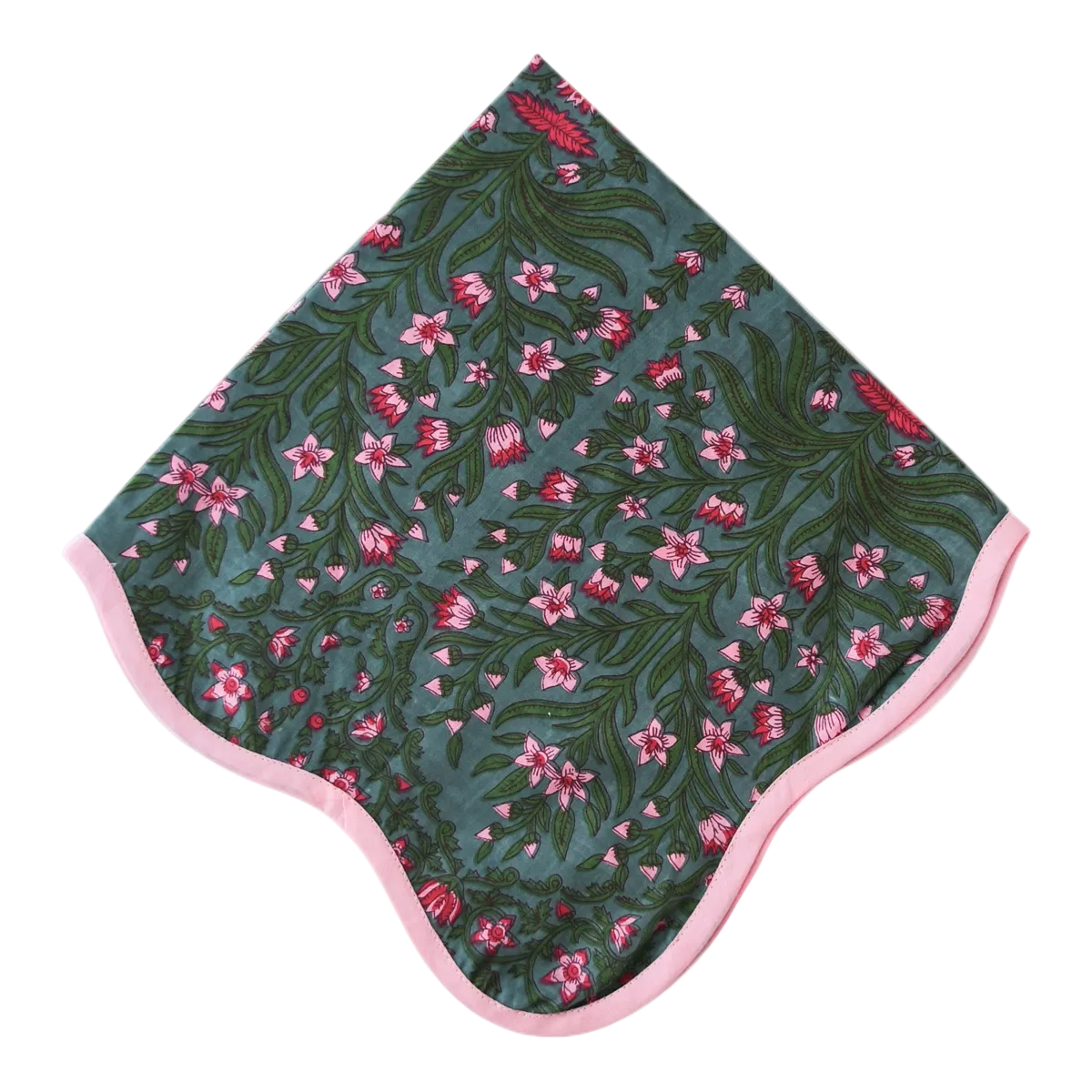The Abigail: Emerald Green + Pink Floral Linen Napkin Set